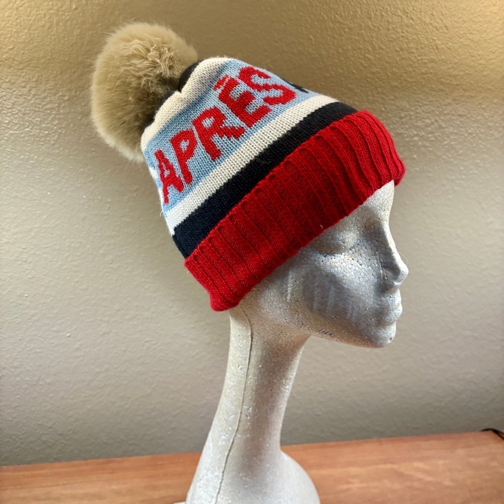 Mark & Graham Adult Red White & Light Blue Après Ski Pom Pom Hat Unisex One Size